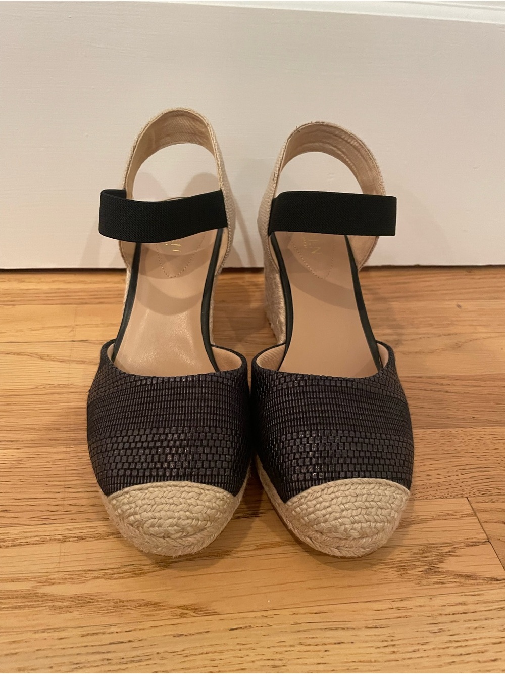 Ralph Lauren Black Woven Espadrille Wedge Sandals